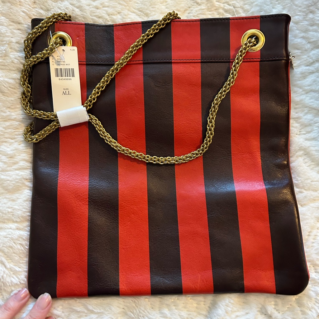 Clare V Striped Shoulder Bad With Gold Chain